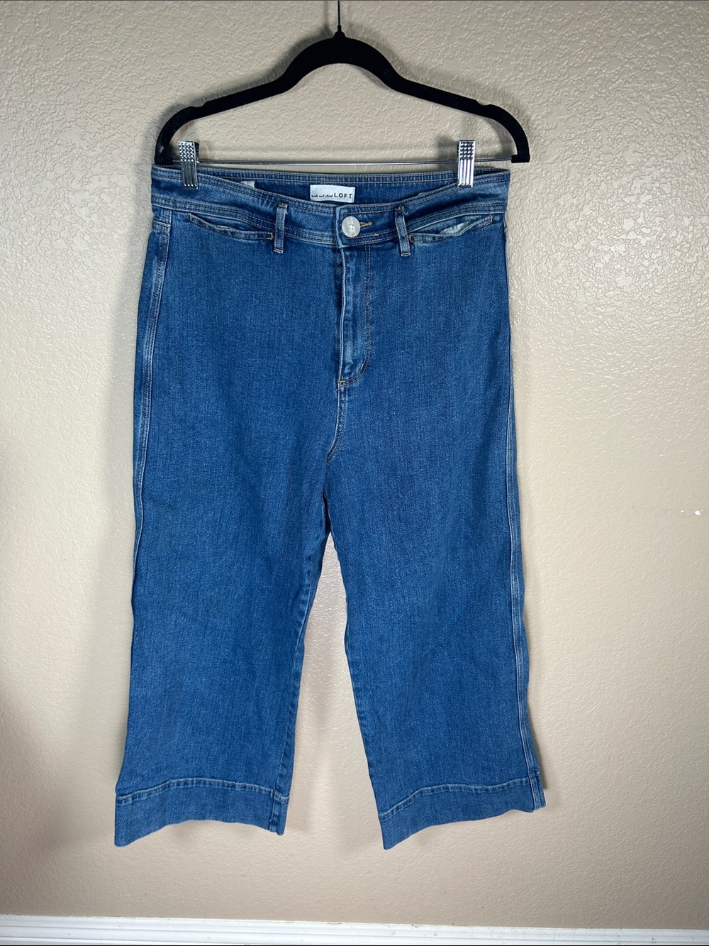 LOFT Blue Denim High-Rise Cropped Wide-Leg Pants Size 8